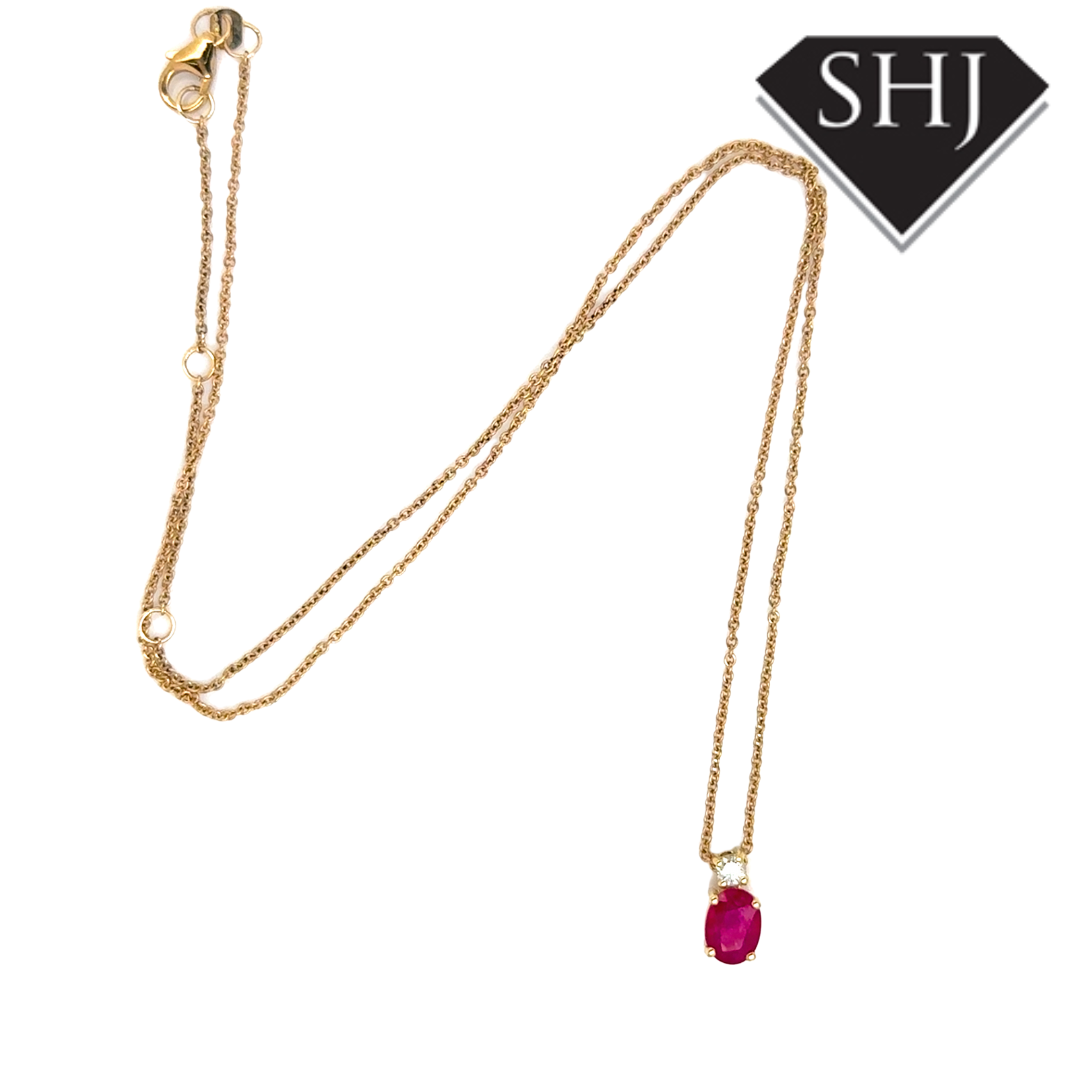 9ct Yellow Gold 1.01ct Ruby & 0.10ct Diamond Pendant