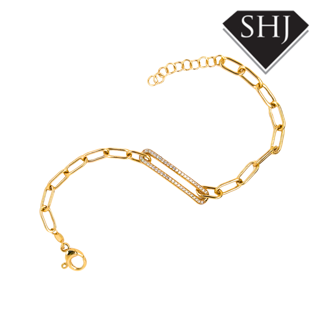 Silver Gold Plated Oval Link CZ Necklace