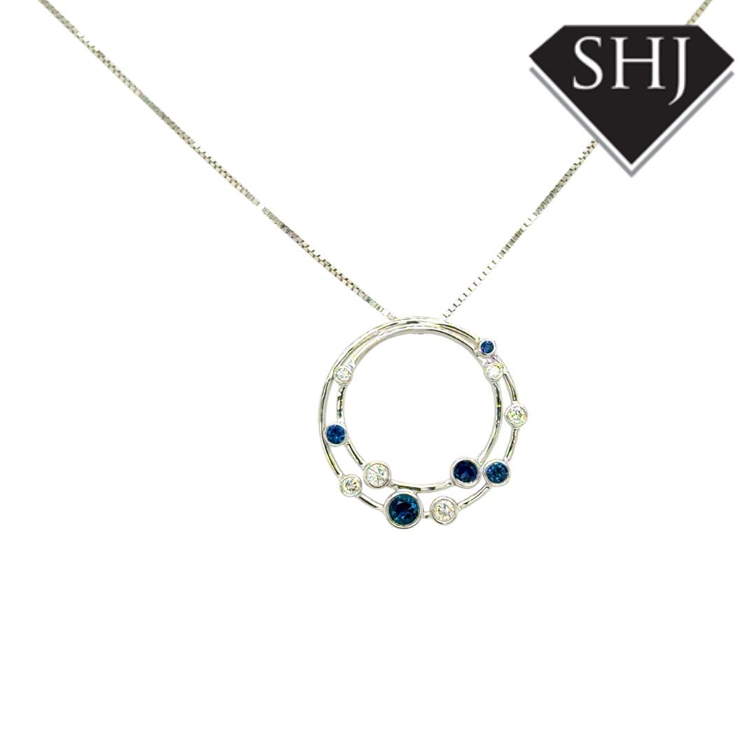 9ct White Gold 0.18ct Sapphire 0.43ct Diamond Pendant