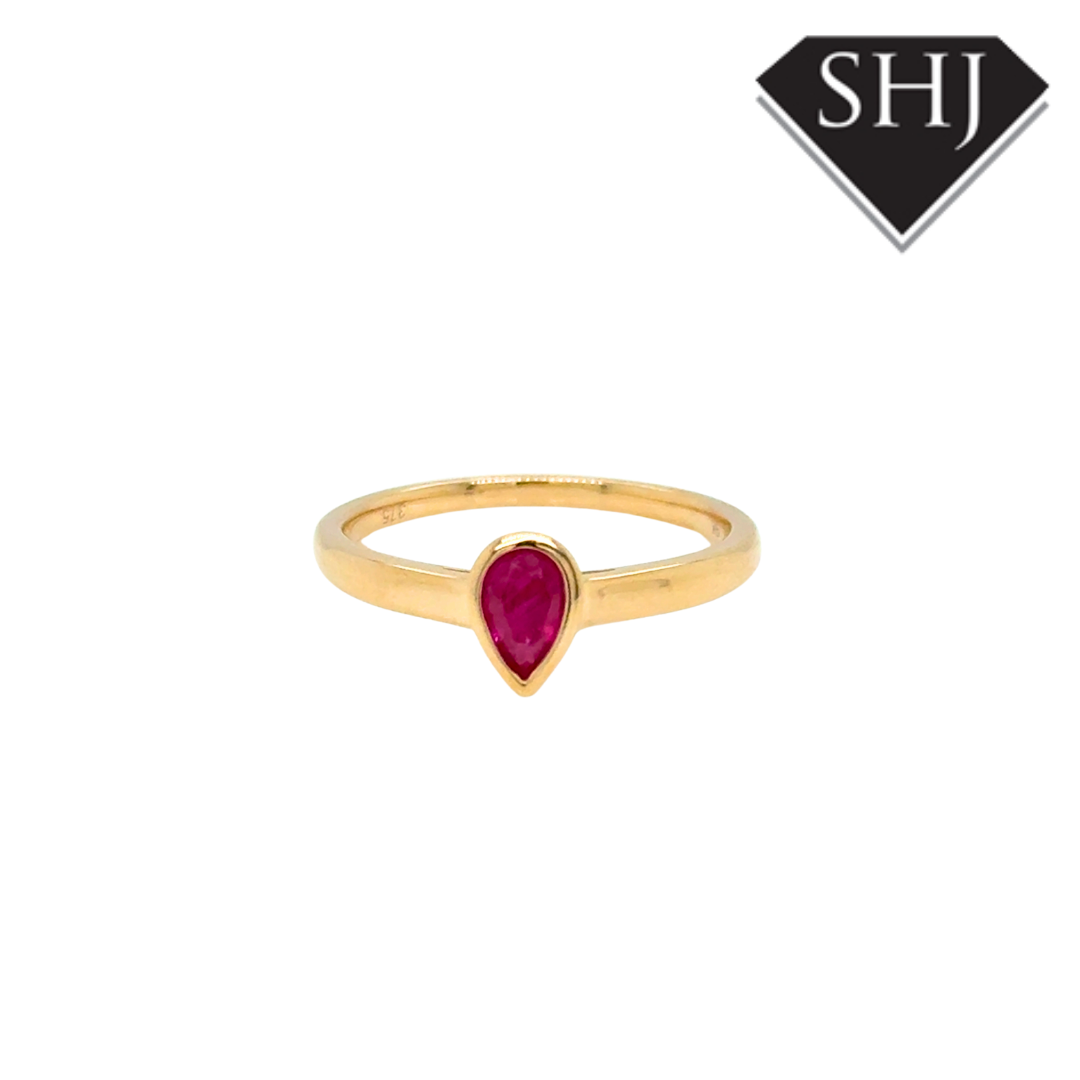 9ct YG Pear 0.48ct Ruby Ring