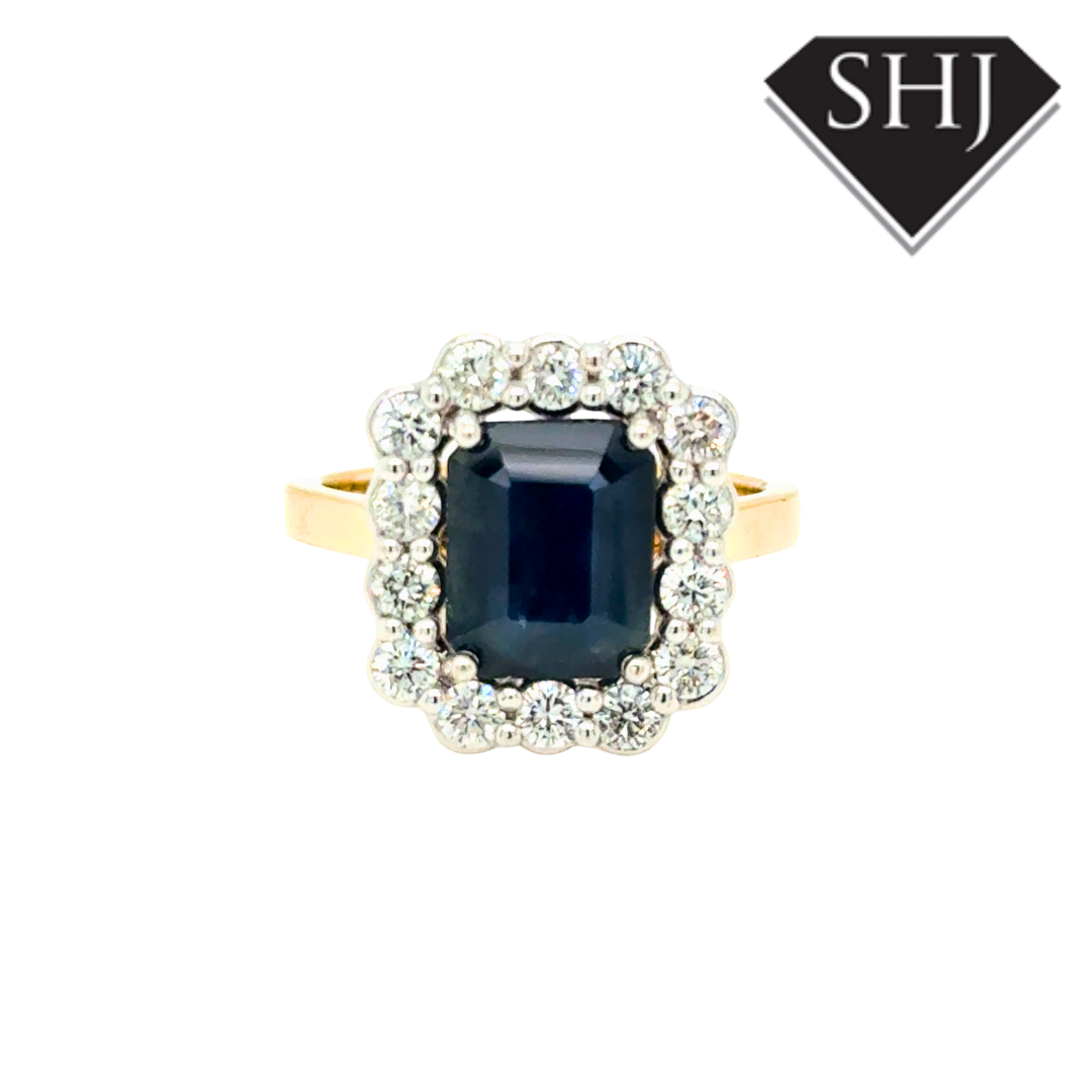18ct Yellow Gold Sapphire & Diamond Cluster Ring
