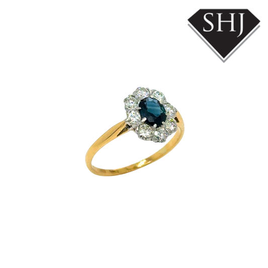 18ct Yellow Gold Diamond & Sapphire Cluster Ring