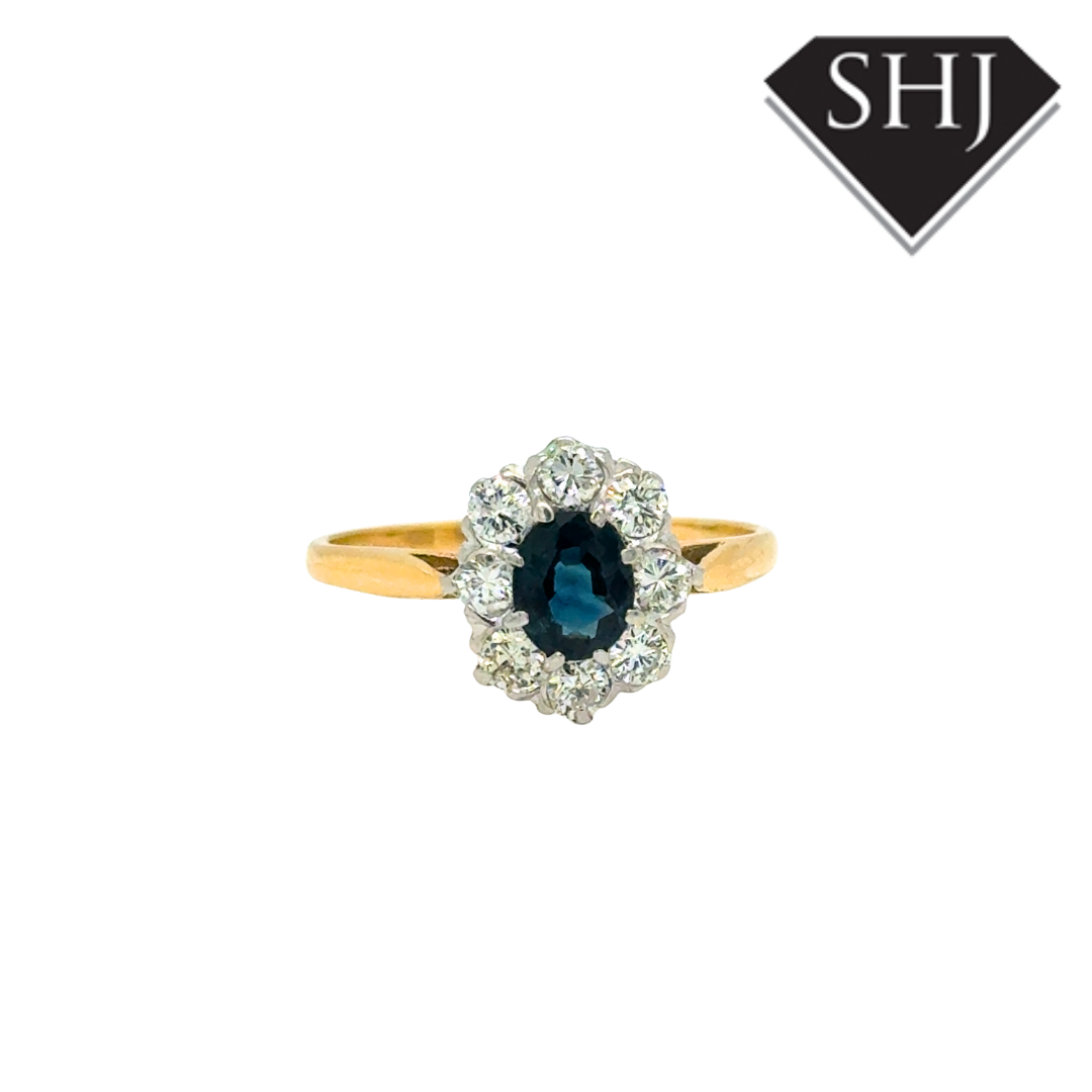 18ct Yellow Gold Diamond & Sapphire Cluster Ring