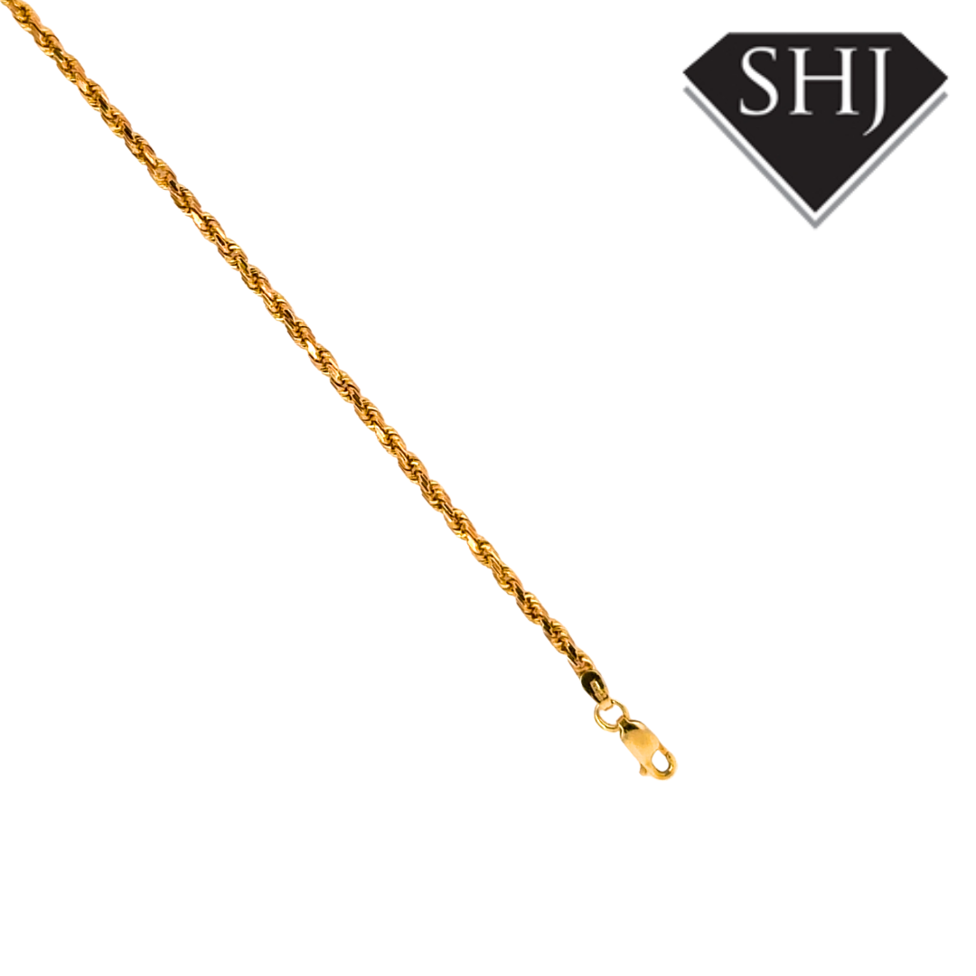 9ct Yellow Gold 7 1/2" Rope Chain Bracelet