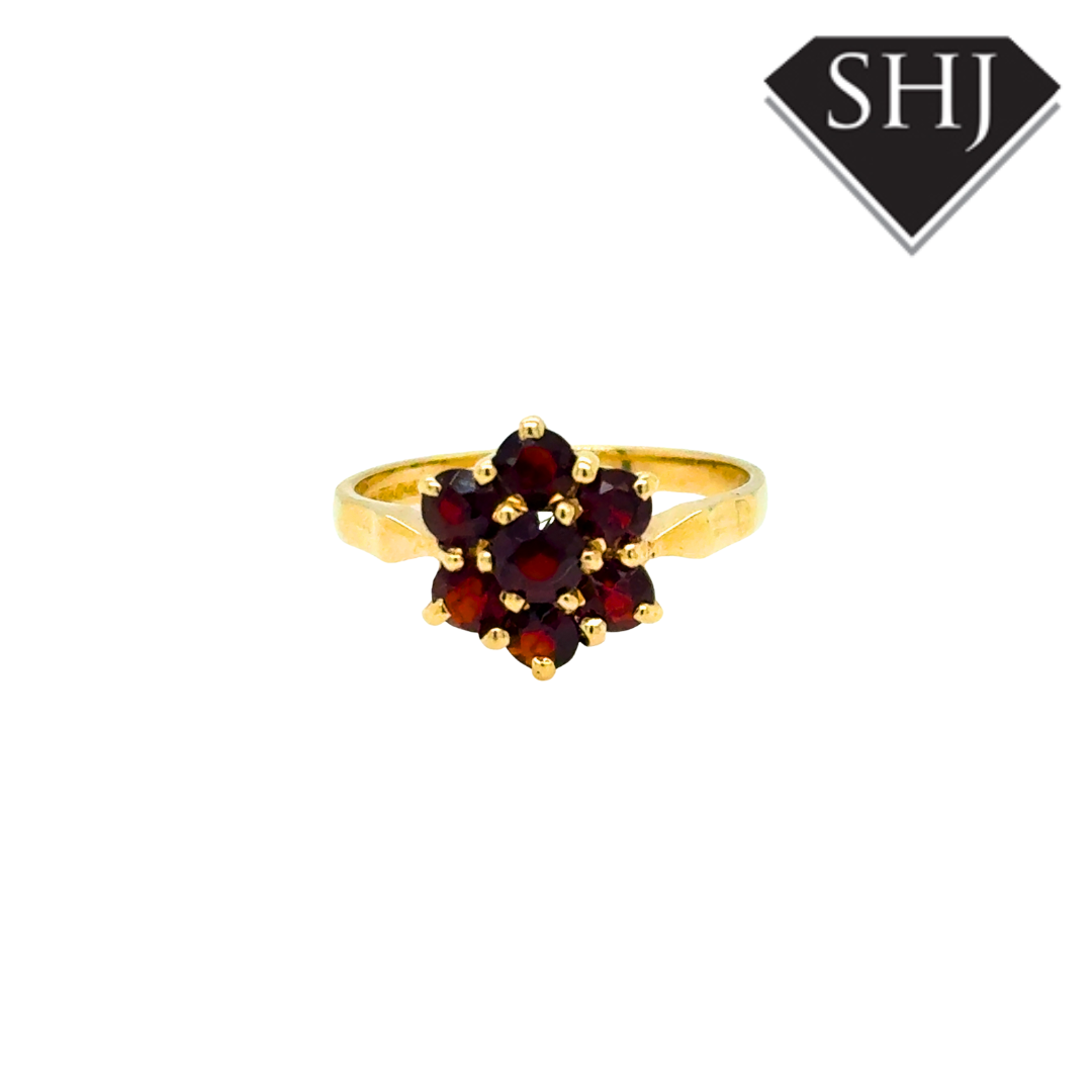 9ct Yellow Gold Garnet Cluster Ring