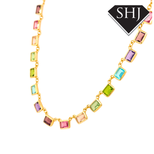 Silver 24ct Gold Plated Multi Gemstone Necklace