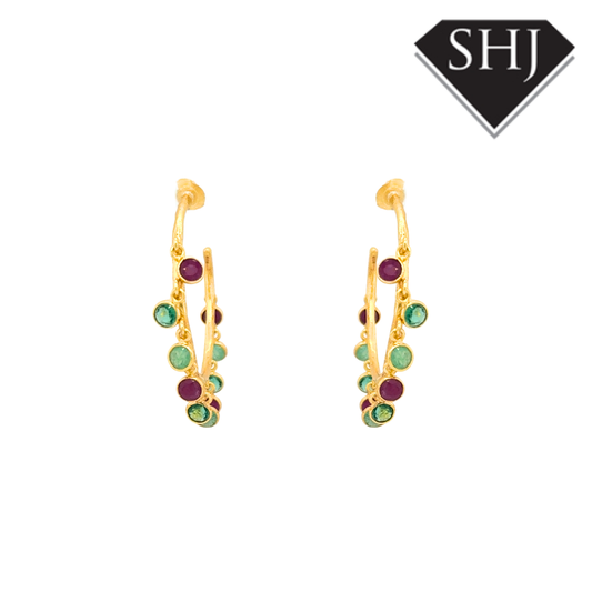 Silver 24ct Gold Plated Multi Colours Gemstone Hoop Earrings