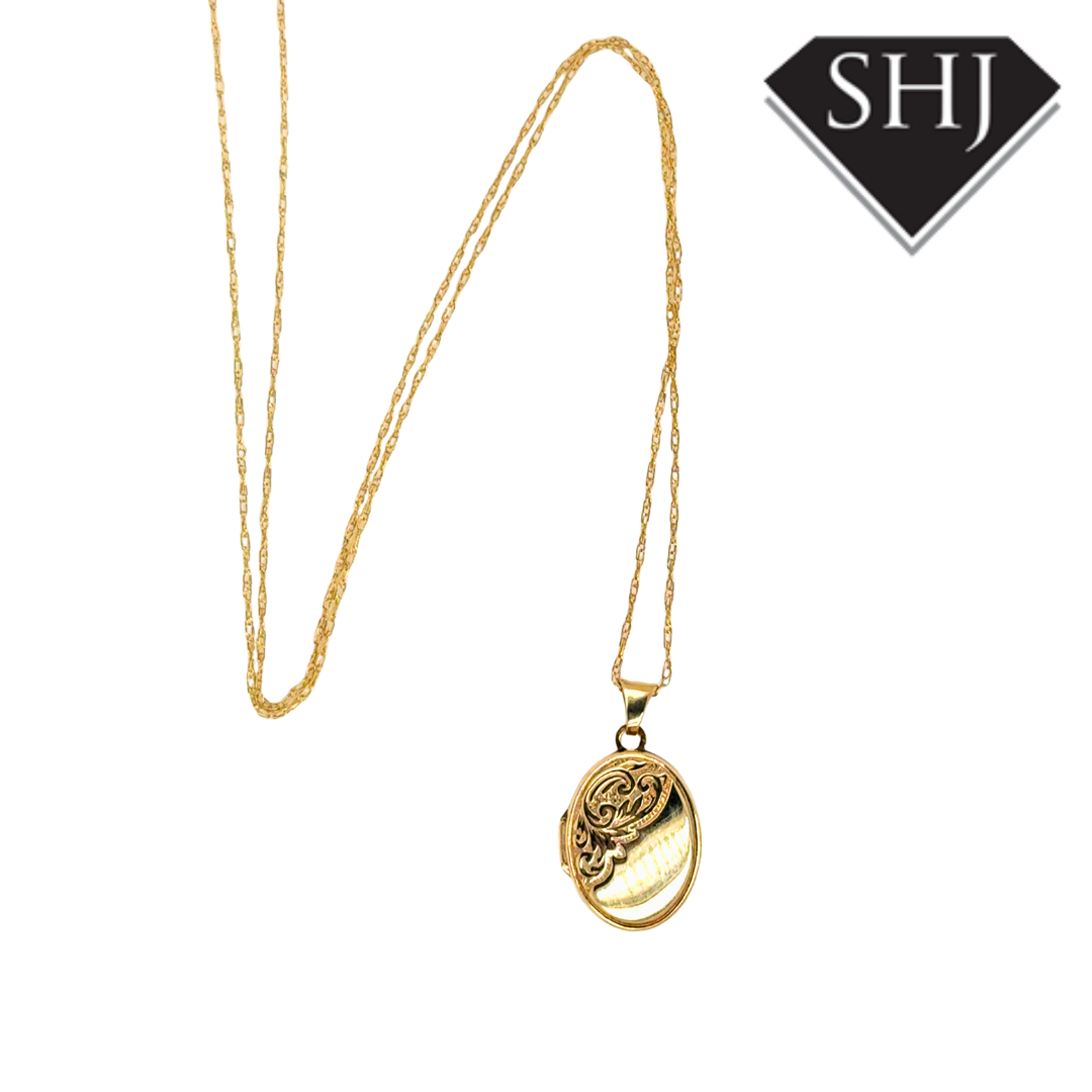 9ct Yellow Engraved Heart Locket & Chain