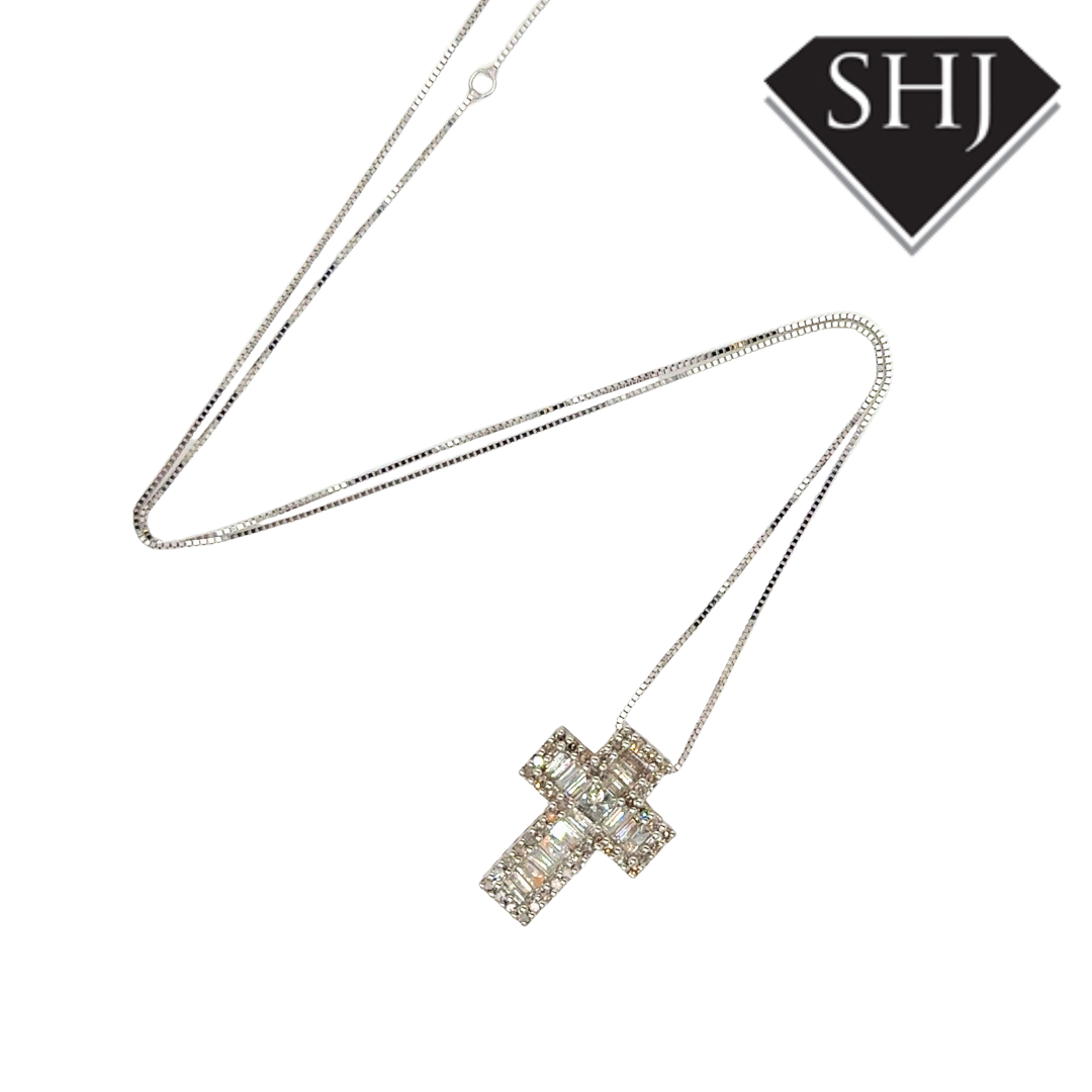 9ct White Gold Diamond Cross Pendant