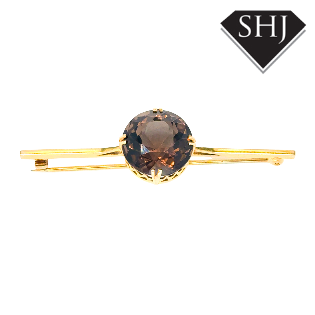 9ct Yellow Gold Smokey Quartz Bar Brooch