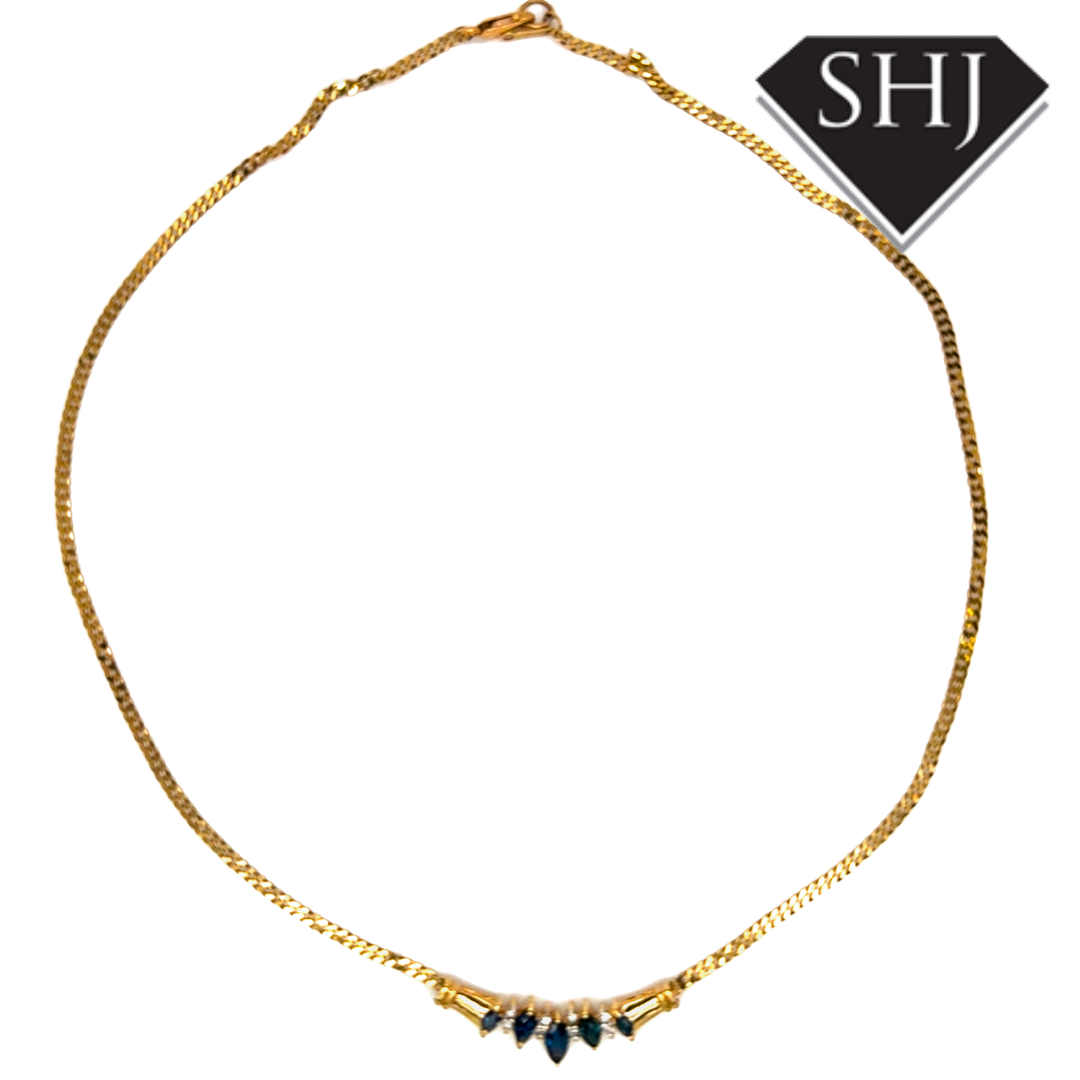 9ct Yellow Gold Sapphire & Diamond Necklet