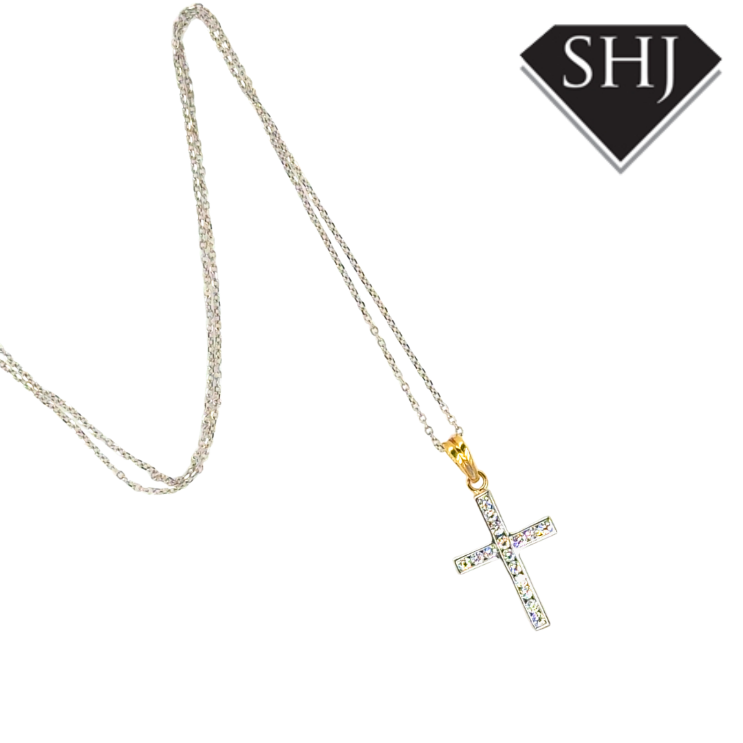18ct White Gold Diamond Cross Pendant & Chain