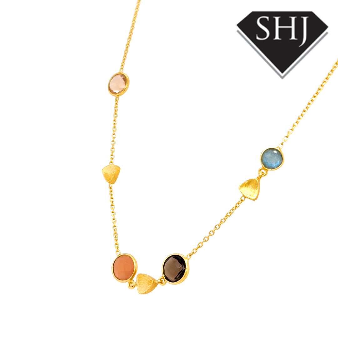 Silver 24ct Gold Plated Multi Gemstone Necklace
