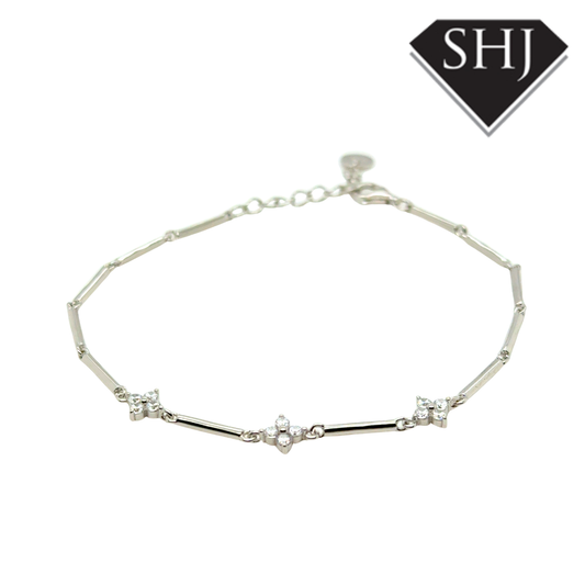 Silver CZ Clover Bracelet