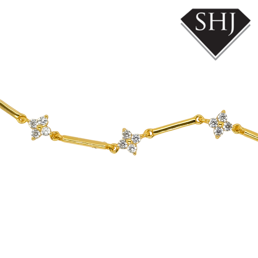 Silver Gold Plated CZ Clover Bracelet