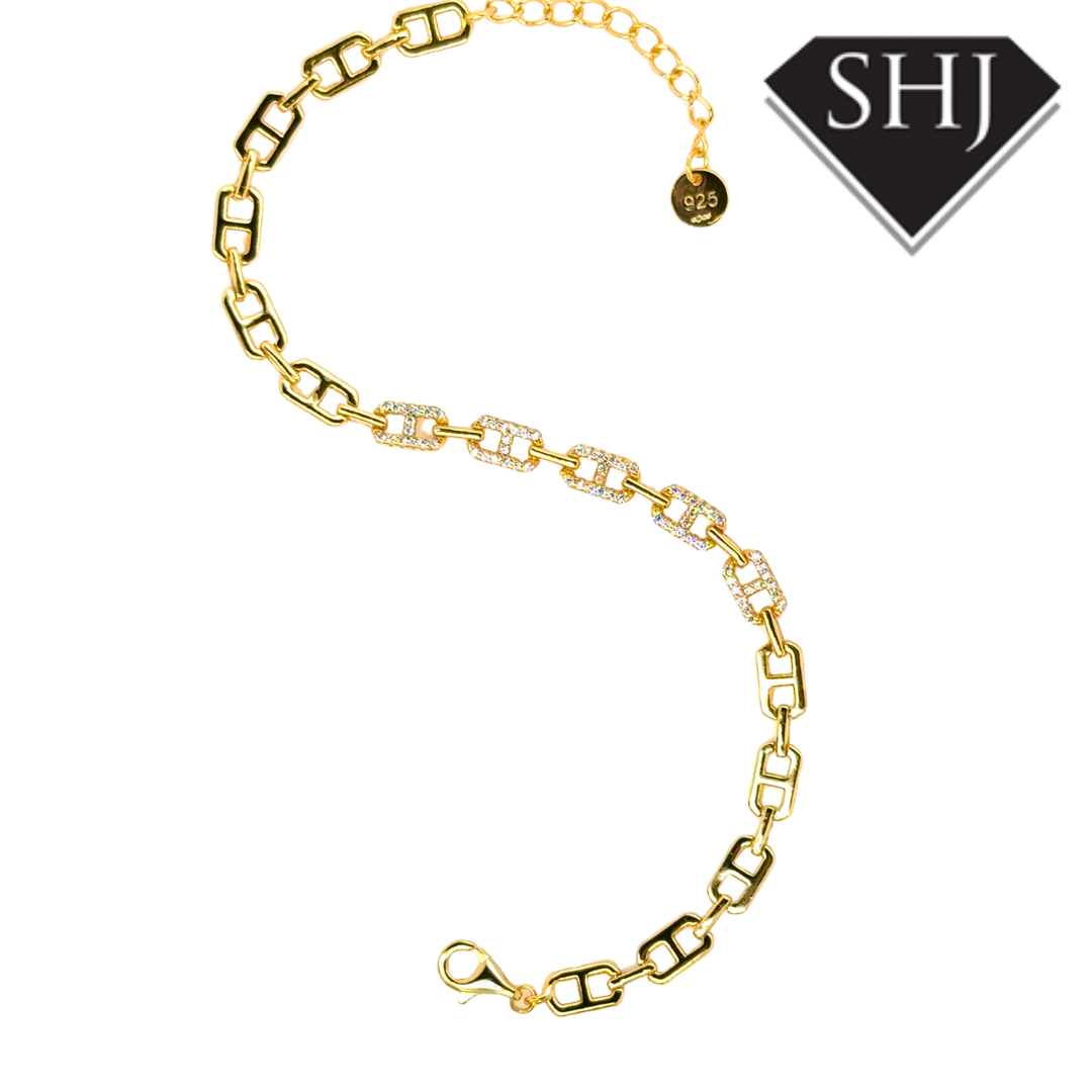 Silver Gold Plated CZ Link Bracelet