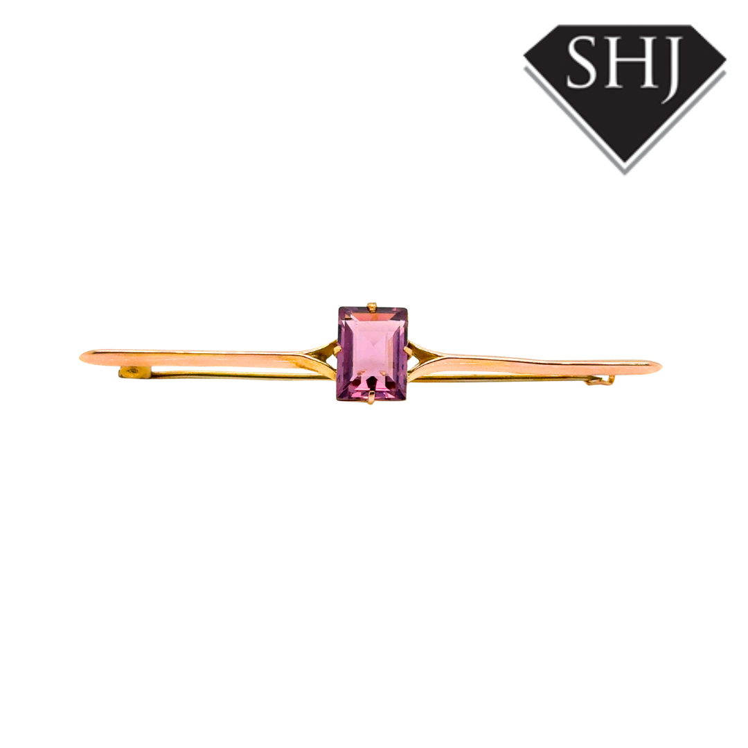 9ct Yellow Gold Amethyst Bar Brooch