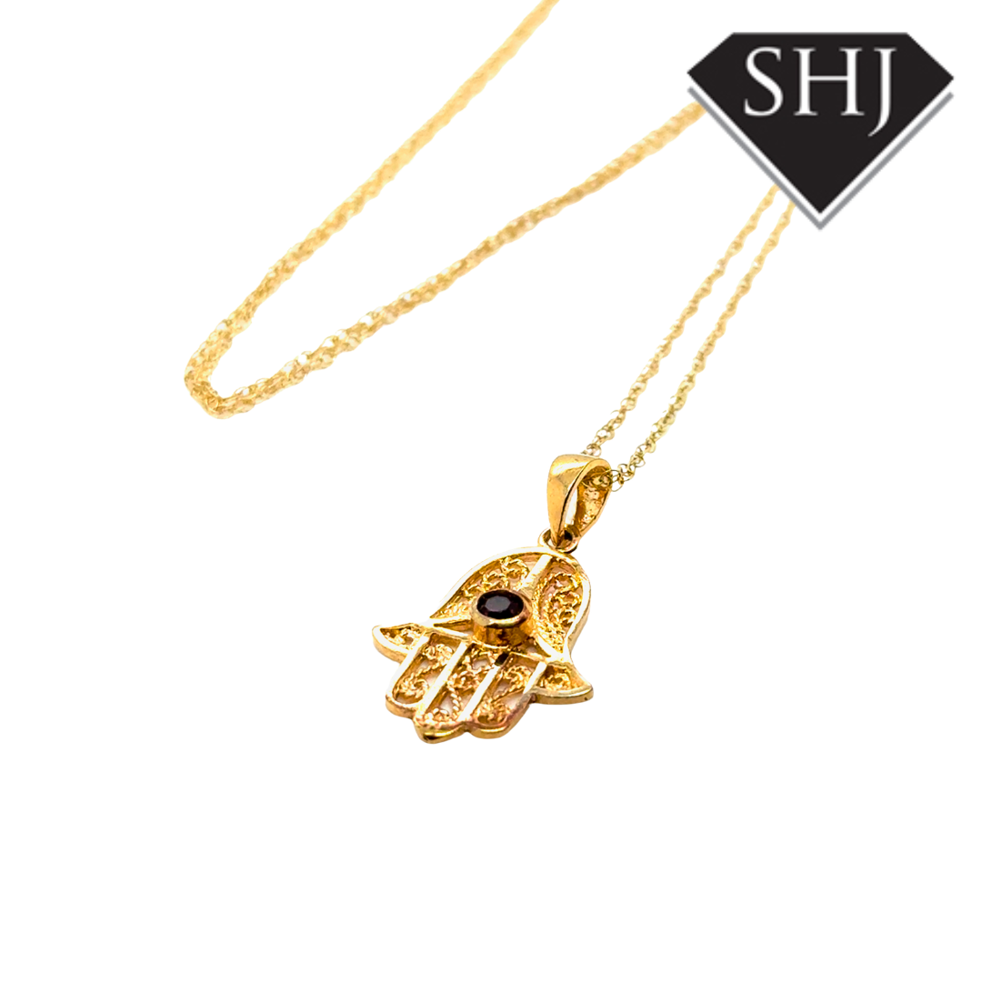 9ct Yellow Gold Hasma Pendant & Chain
