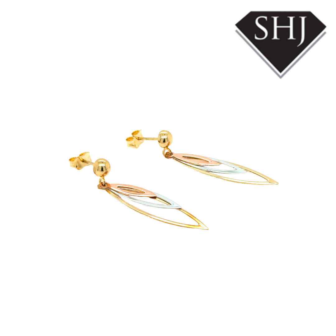 9ct Tri Gold Drop Earrings