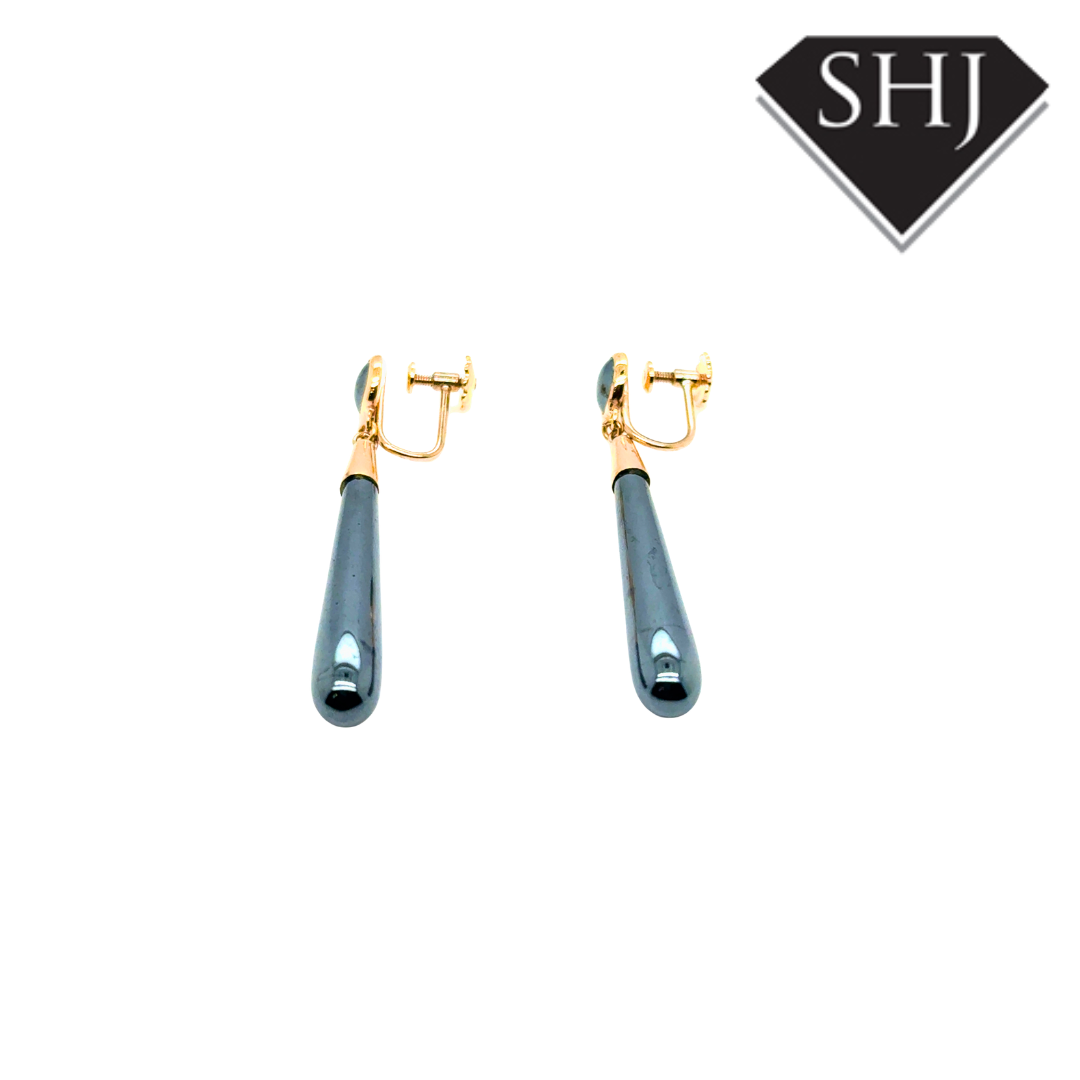 9ct Yellow Gold Hemetite Drop Earrings
