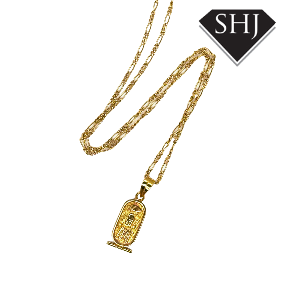 18ct Yellow Gold Cartouche Pendant & Chain