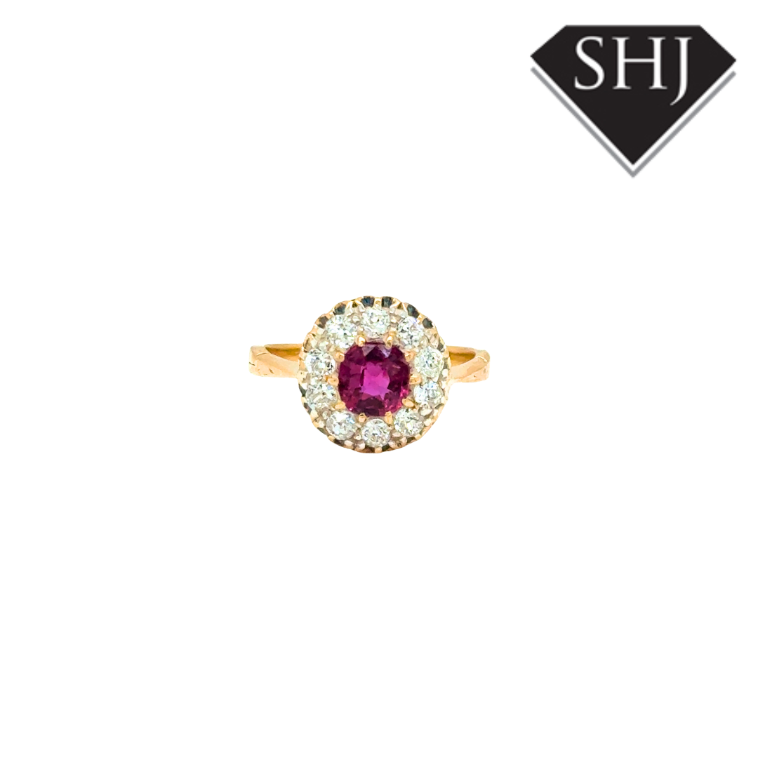 18ct Yellow Gold Ruby and Diamond Cluster Ring