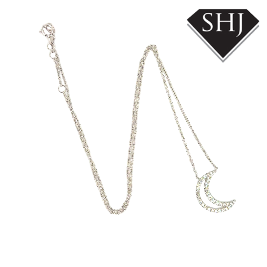 9ct White Gold Pearl & 0.21ct Diamond Moon Necklace