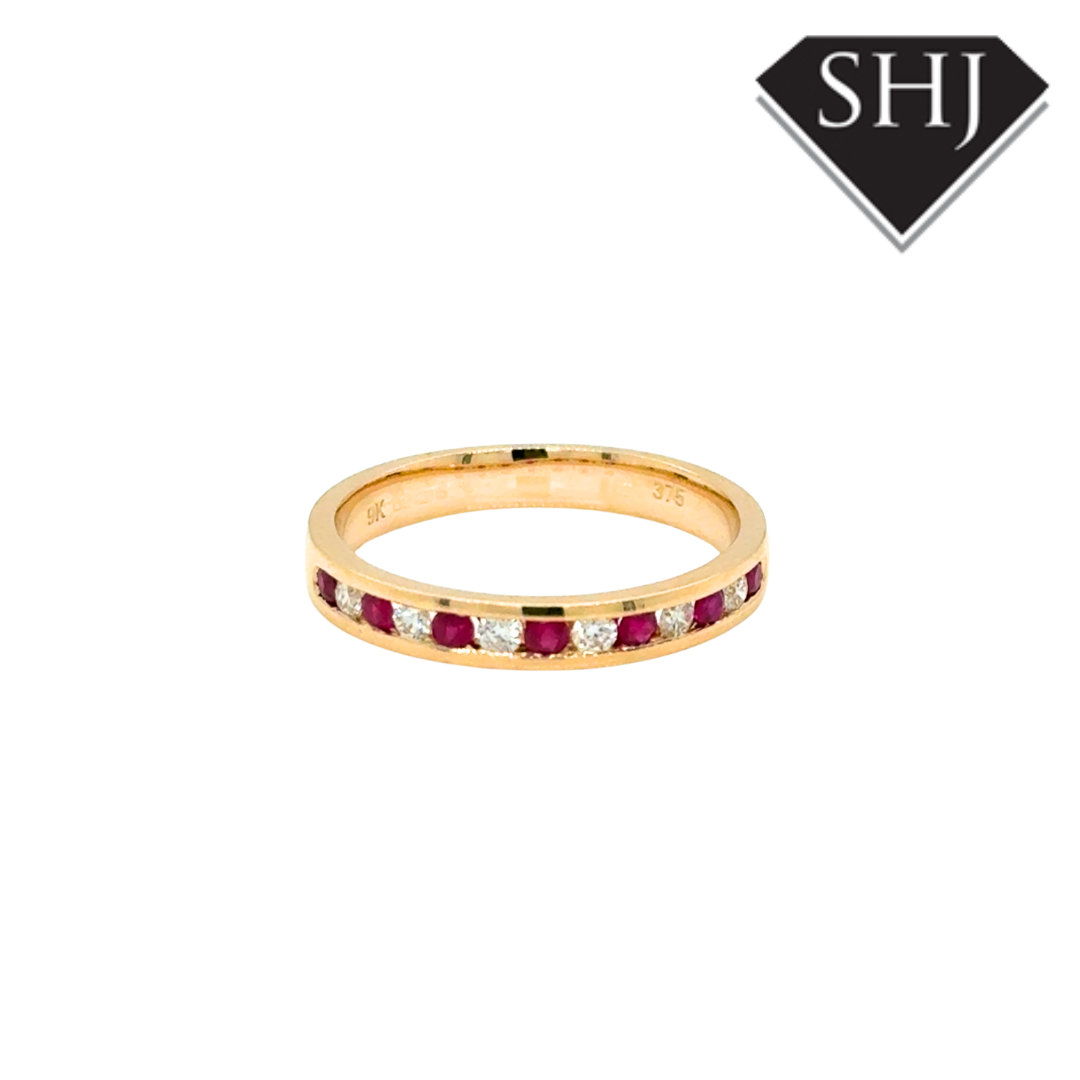 9ct Yellow Gold 0.22ct Ruby & 0.15ct Diamond Eternity Ring