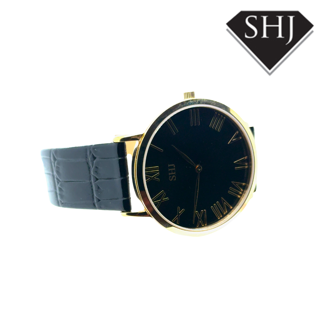 SHJ Gold Plated Black Dial Watch