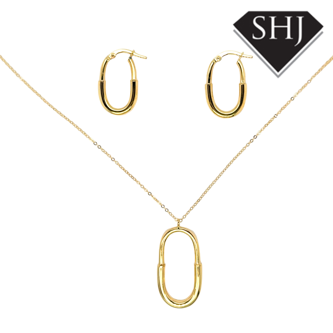 9ct Yellow Gold Oval Hoop Pendant & Chain