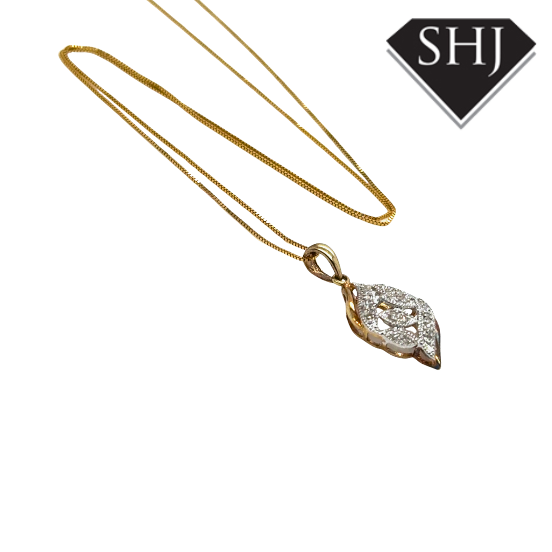 9ct Yellow Gold 0.25ct Diamond Set Pendant & Chain