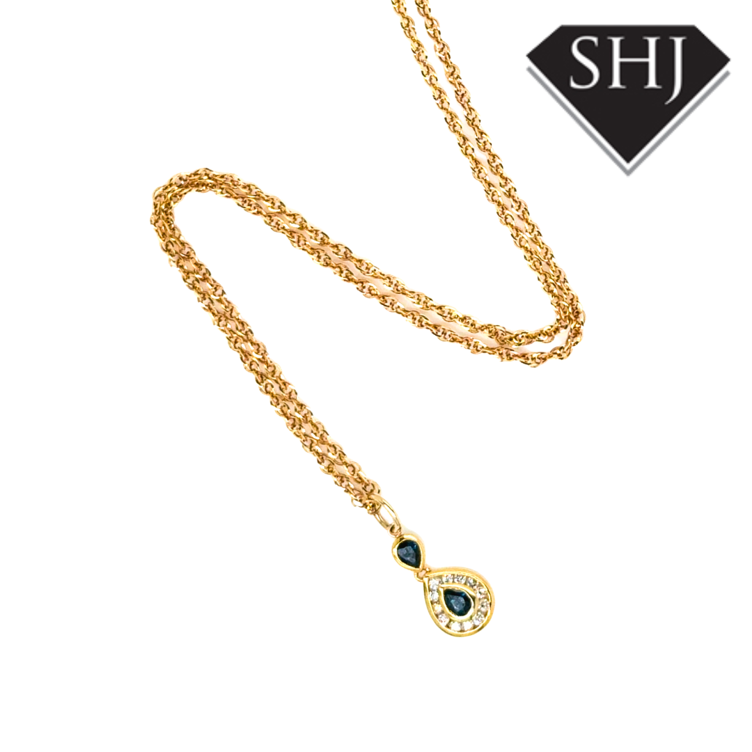 9ct Yellow Gold Sapphire and Diamond Pendant & Chain
