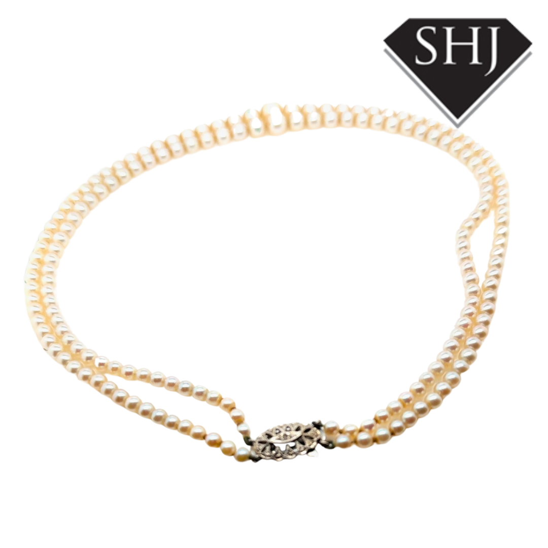 9ct White Gold Double Graduated Pearl Necklace