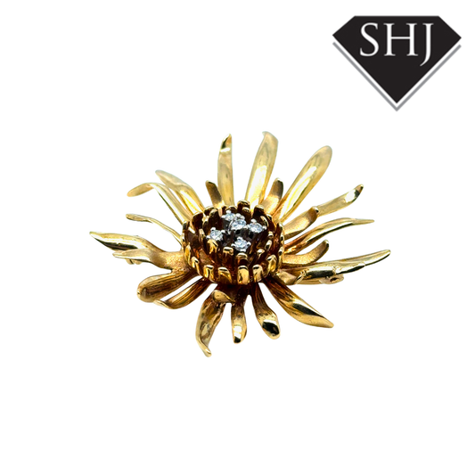 9ct Yellow Gold Diamond Spray Brooch
