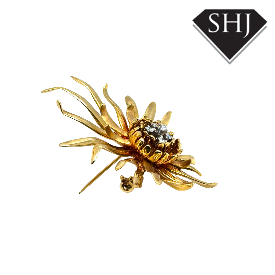 9ct Yellow Gold Diamond Spray Brooch