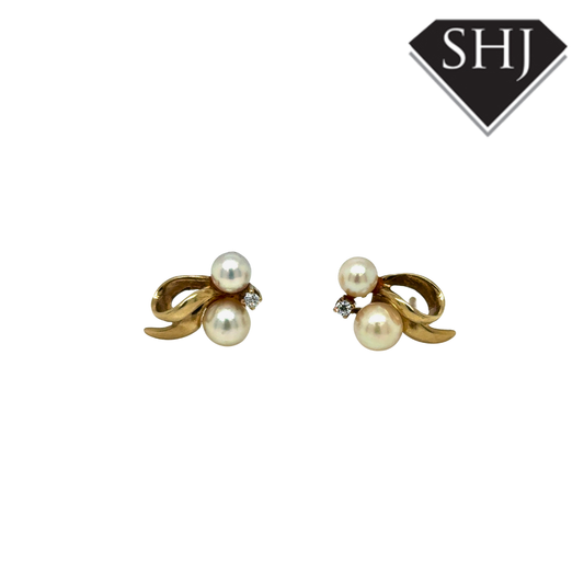 9ct Yellow Gold Pearl & Diamond Earrings