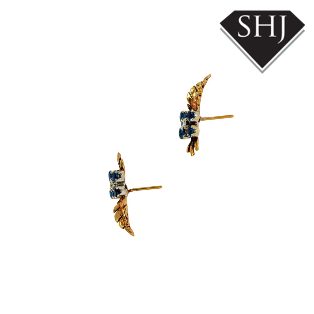 9ct Yellow Gold Sapphire & Diamond Earrings