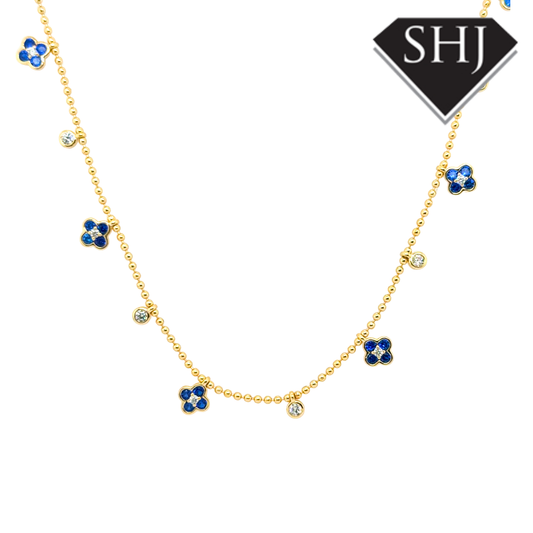 Silver Gold Plated Blue Flower CZ Necklace