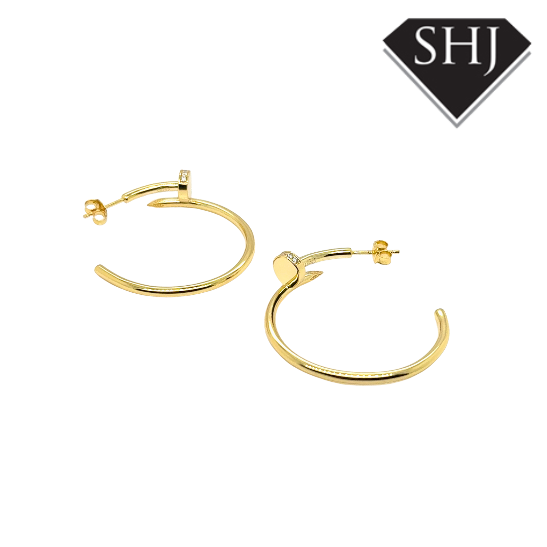Silver Gold Plated CZ Nail Hoop Earrings