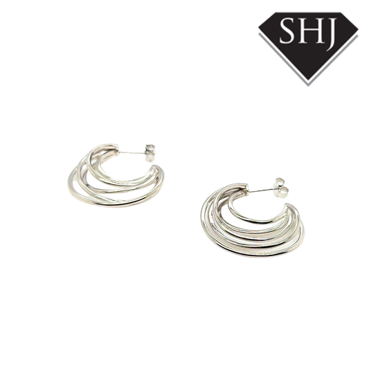 Silver Multi Line Hoop Earrings