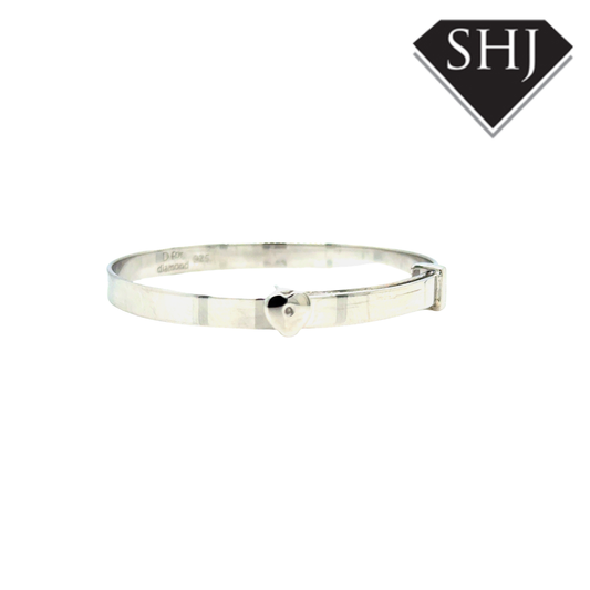 Silver Diamond Set Heart Baby Bangle