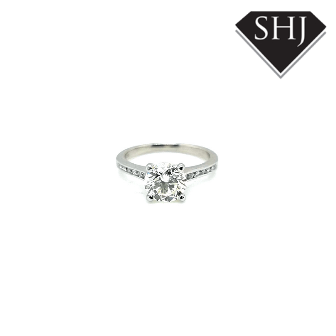 Platinum Single Stone Diamond Shoulder Ring 1.80ct