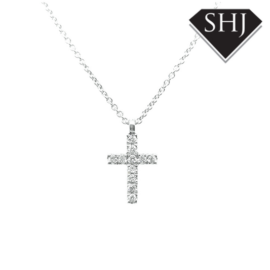 9ct White Gold Diamond Cross and Chain
