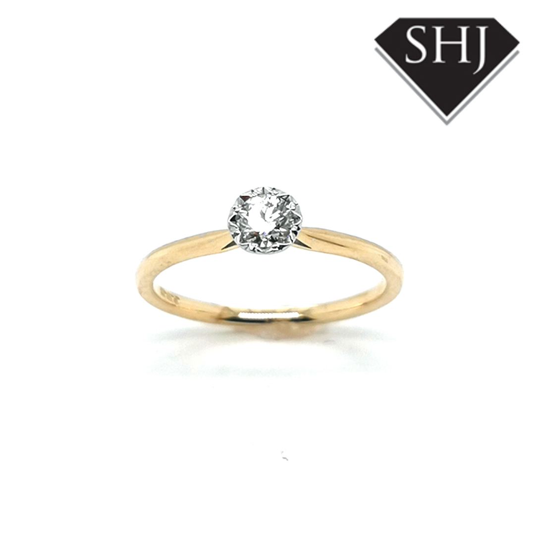 9ct Yellow Gold/White Gold Diamond Single Stone Ring 0.25ct