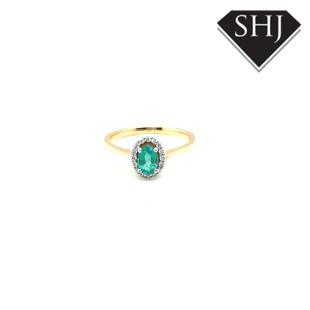 9ct Yellow Gold Emerald and Diamond Cluster Ring