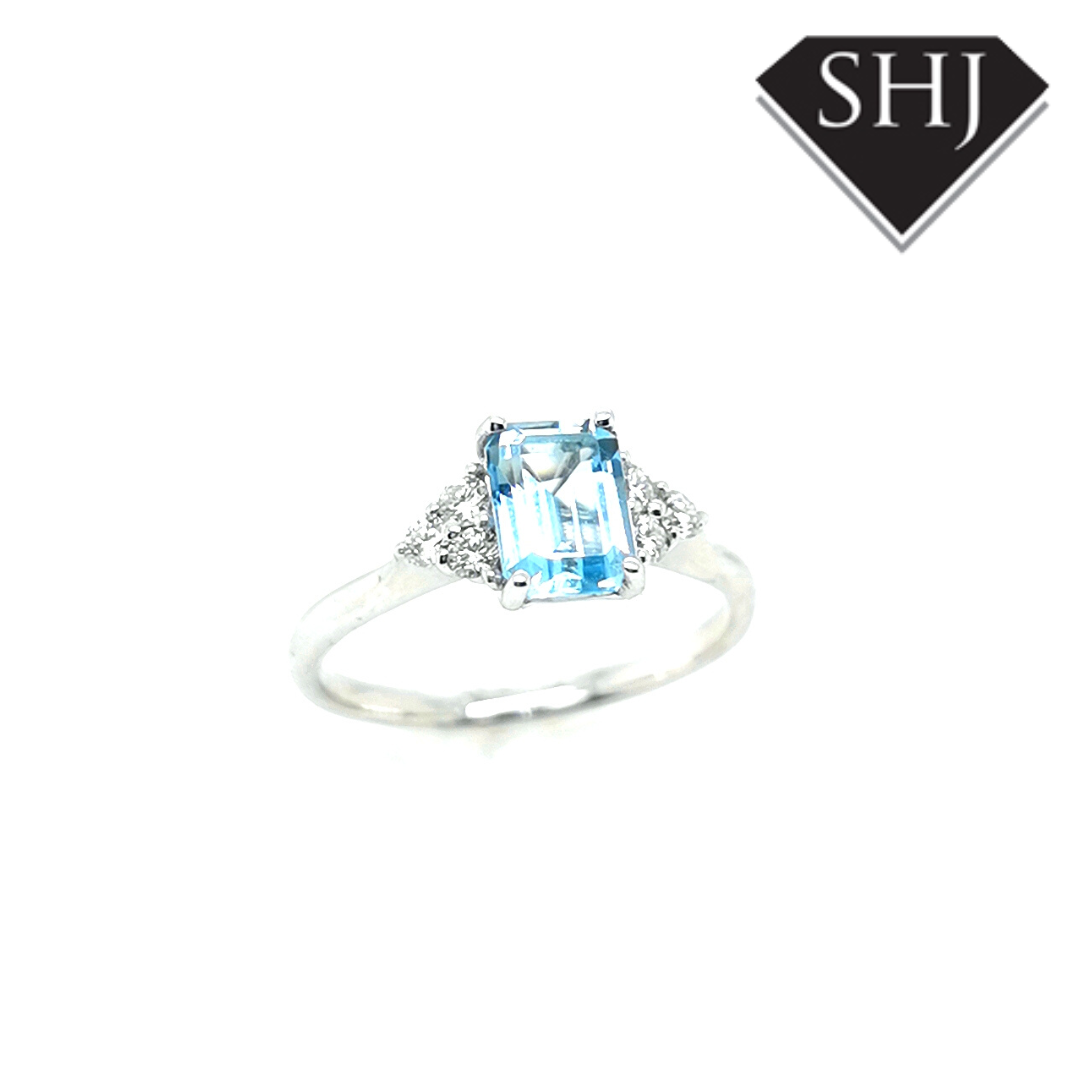 9ct White Gold Aquamarine and Diamond Ring