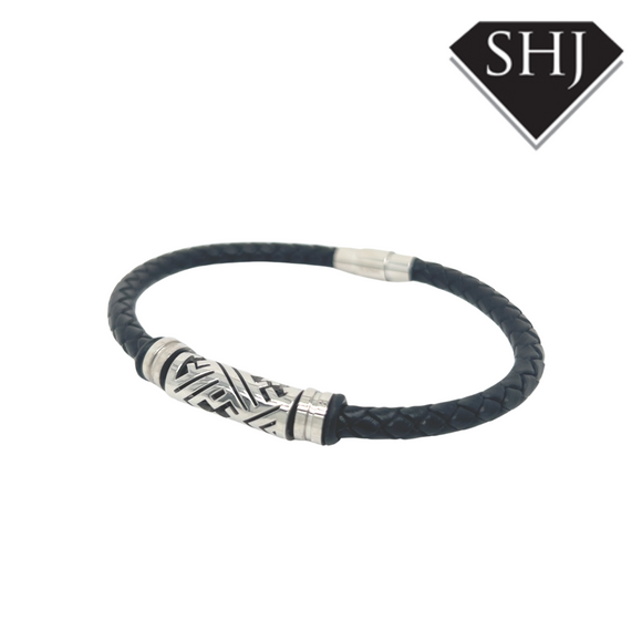 S/STEEL Black Leather Bracelet