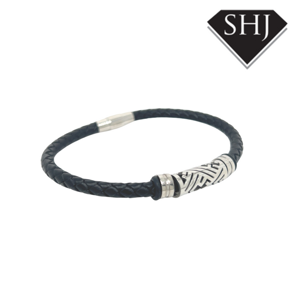 S/STEEL Black Leather Bracelet