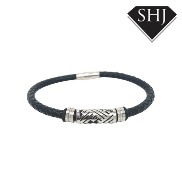 S/STEEL Black Leather Bracelet