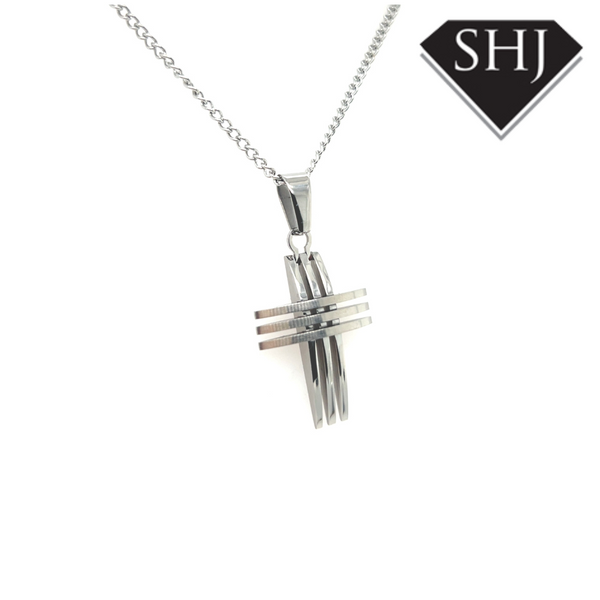 Mens Stainless Steel Triple Cross and Chain